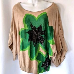 INC Women's Scoopneck Sequin Flower Sweater